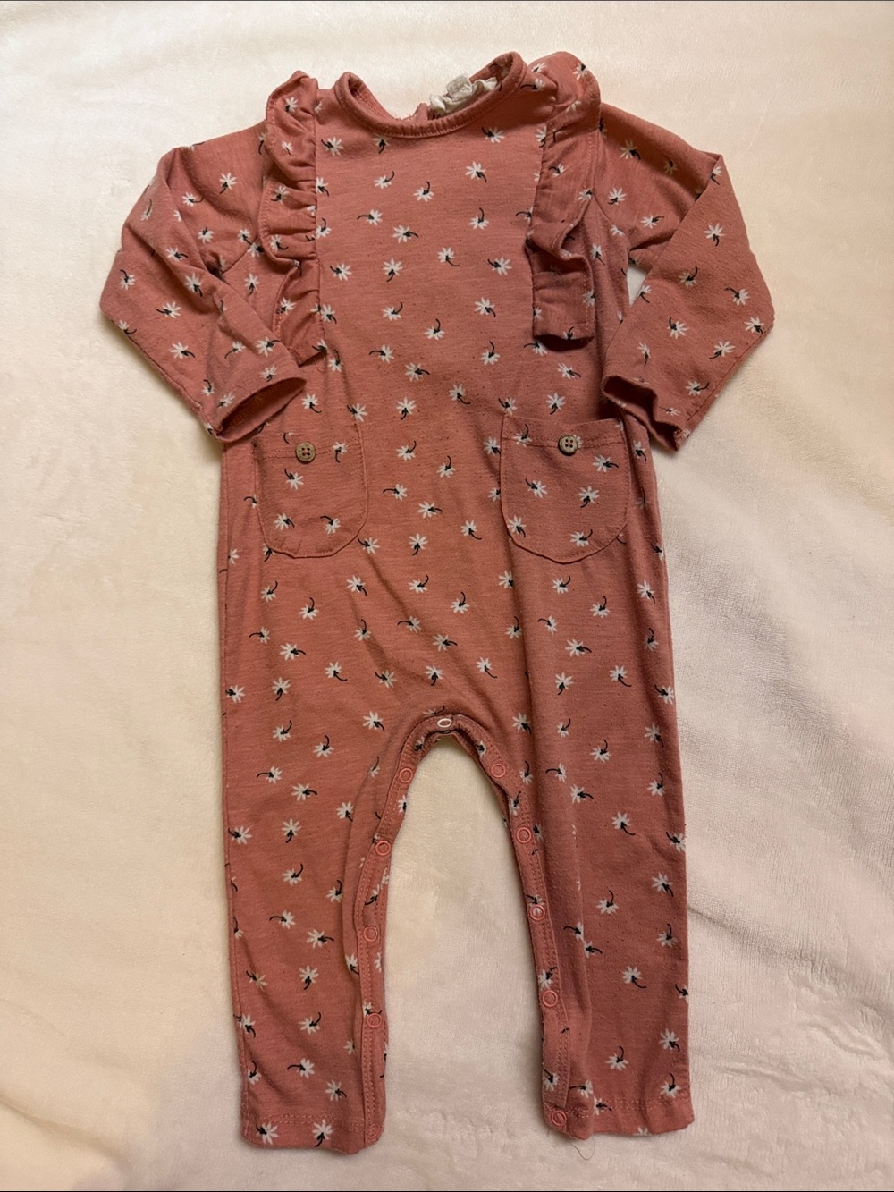 Jessica Simpson Dusty Pink Floral Ruffle-Trim One-Piece Bodysuit